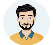 Illustration of a male avatar with blue eyes, a black beard and dark hair, wearing a yellow polo shirt with a blue collar.